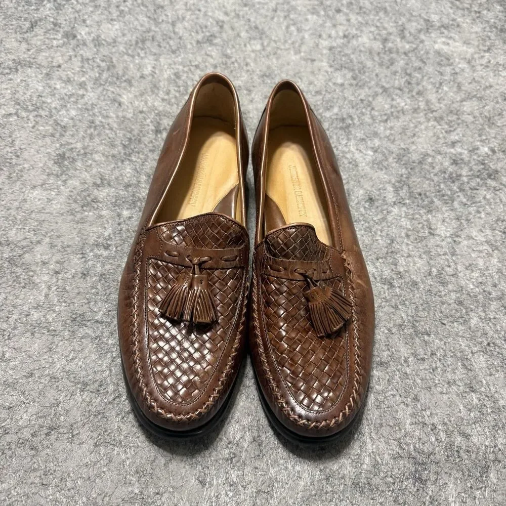 Johnston & Murphy Men 9 M Brown Woven Leather Tassel Loafers Shoes 15-0676